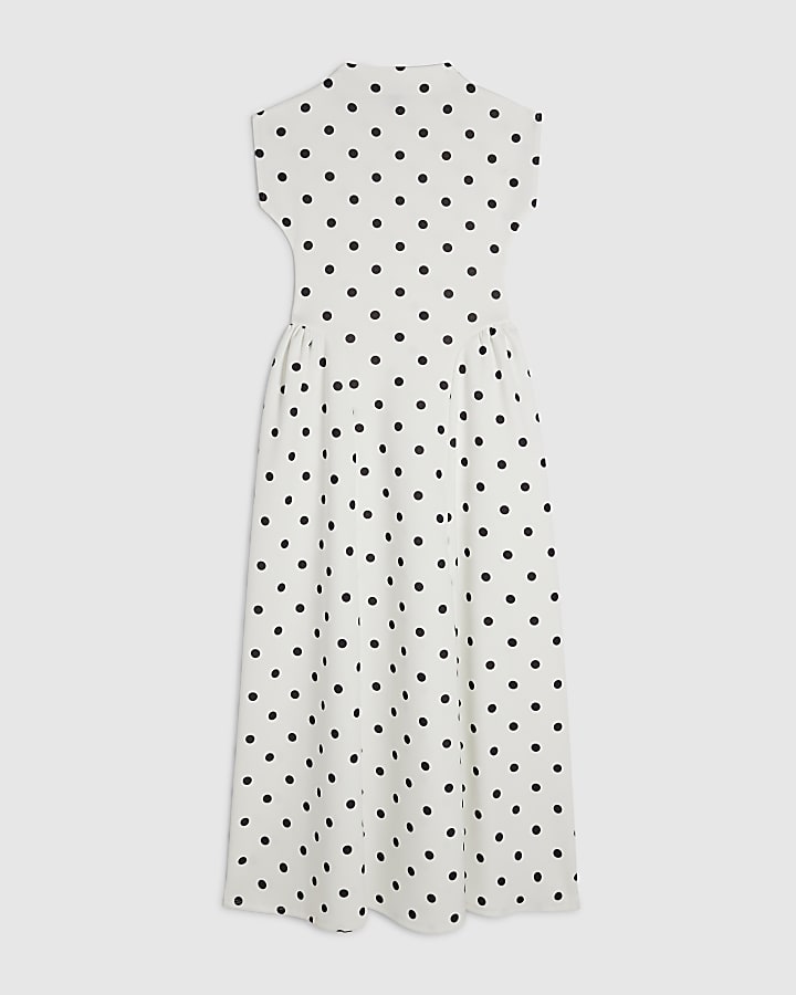 White Short Sleeve Polka Dot Maxi Dress