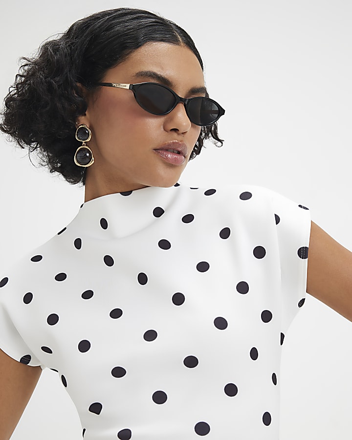 White Short Sleeve Polka Dot Maxi Dress