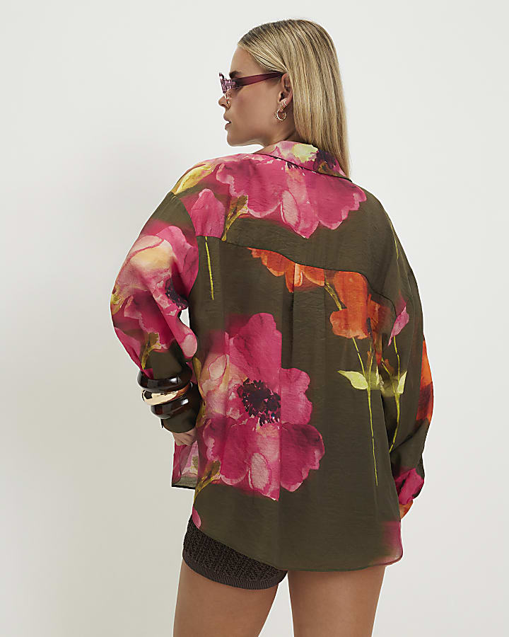 Petite Khaki Floral Blouse
