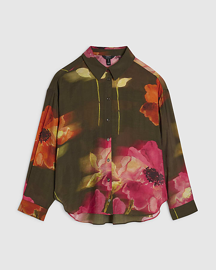 Petite Khaki Floral Blouse