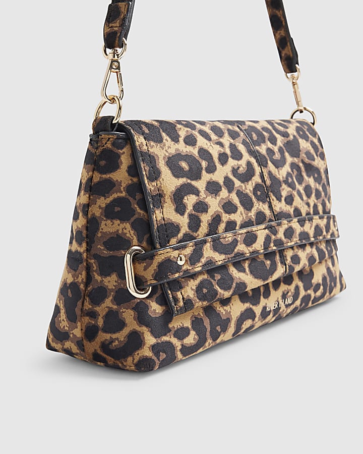 Brown Leopard Fold Over Clutch Bag