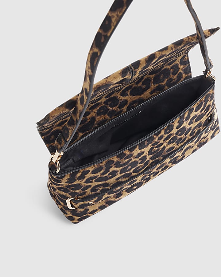 Brown Leopard Fold Over Clutch Bag