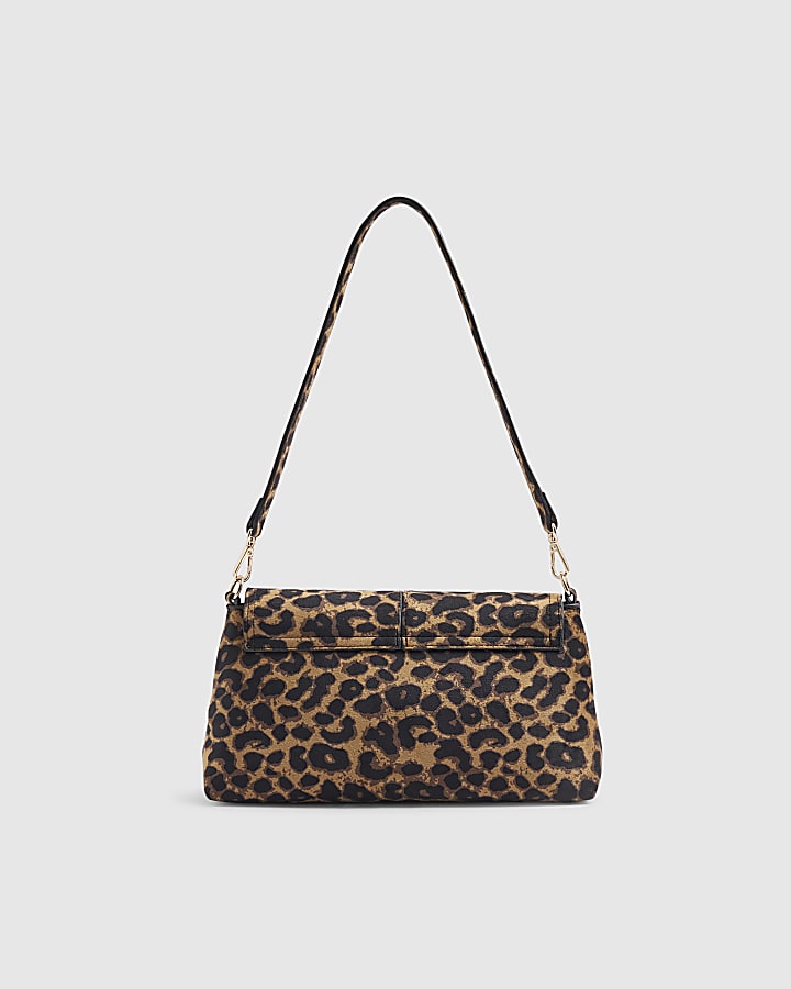 Brown Leopard Fold Over Clutch Bag