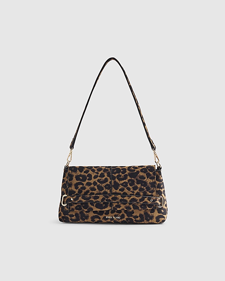 Brown Leopard Fold Over Clutch Bag