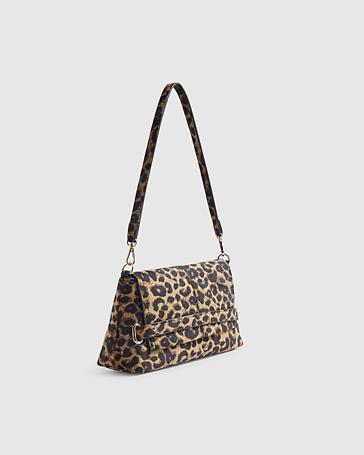 Brown Leopard Fold Over Clutch Bag
