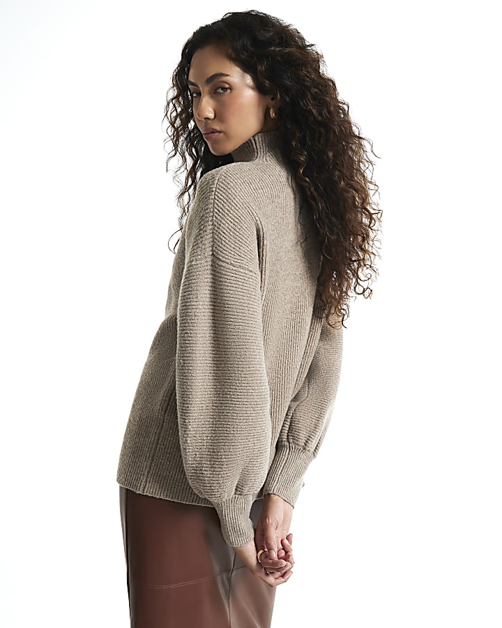 Beige Funnel Neck Oversized Jumper