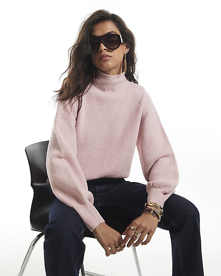 Pink Funnel Neck Oversized Jumper