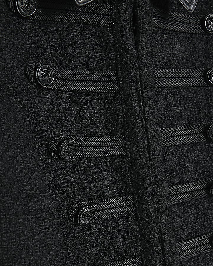 Black Boucle Faux Leather Military Jacket