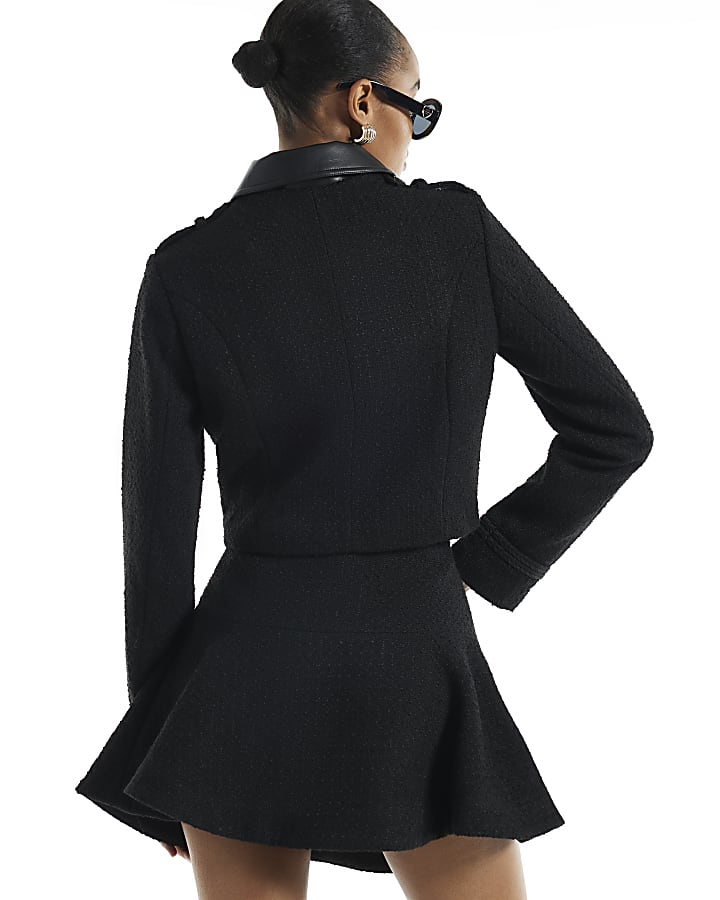Black Boucle A Line Mini Skirt