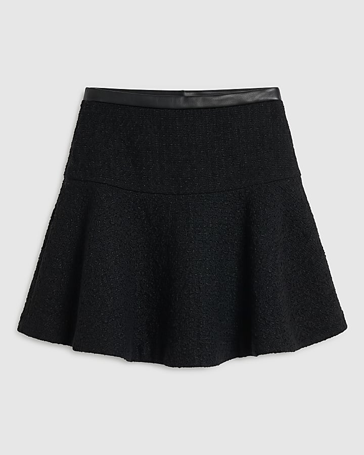 Black Boucle A Line Mini Skirt