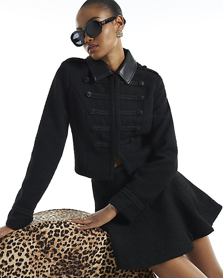 Black Boucle A Line Mini Skirt
