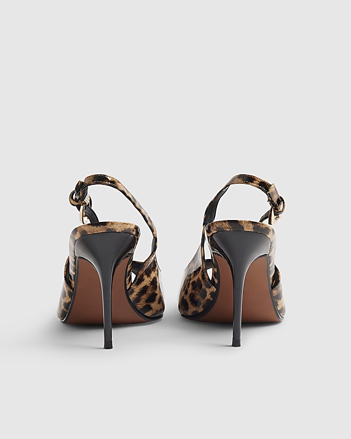Brown Leopard Stiletto Slingback Court Heels