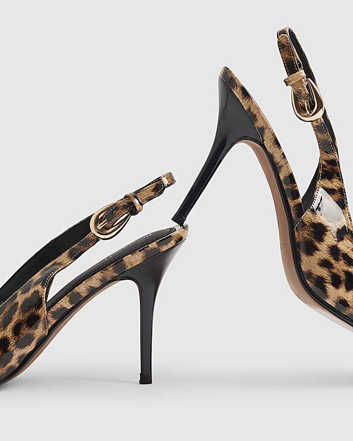 Brown Leopard Stiletto Slingback Court Heels
