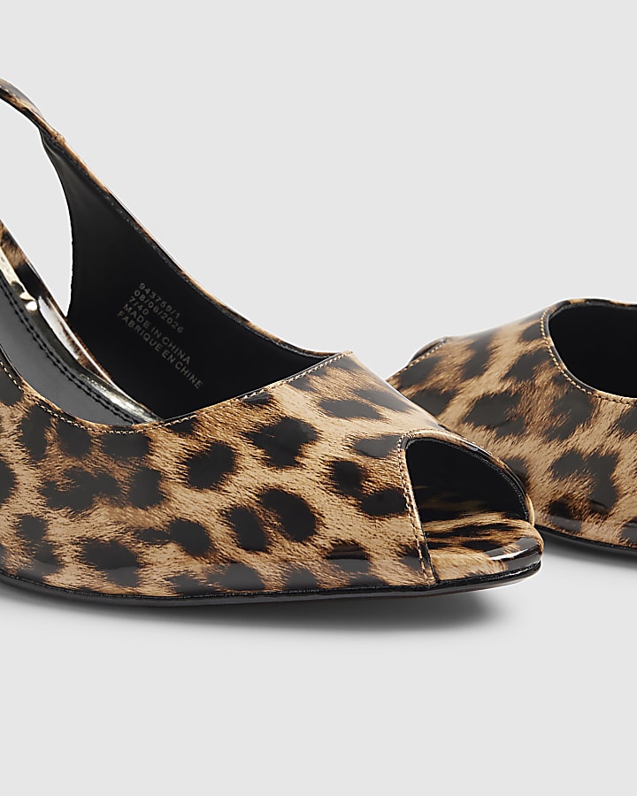 Brown Leopard Stiletto Slingback Court Heels