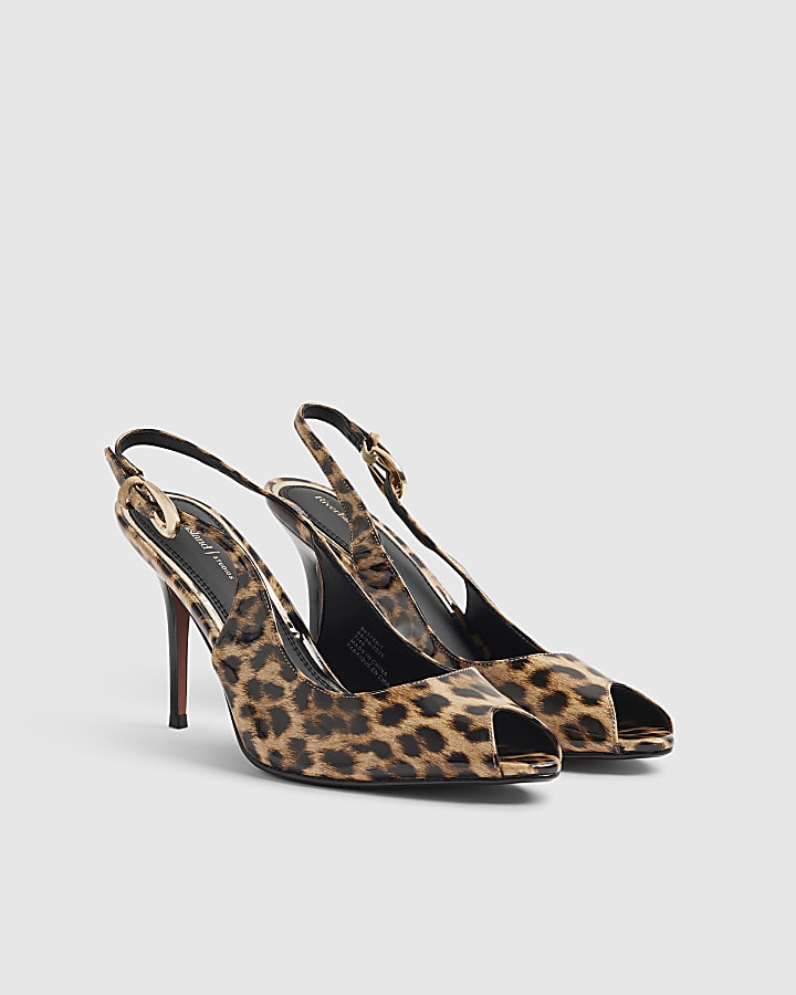 Brown Leopard Stiletto Slingback Court Heels