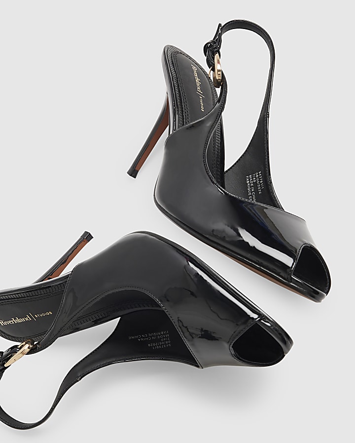 Black Peep Toe Sling Back Court Heels
