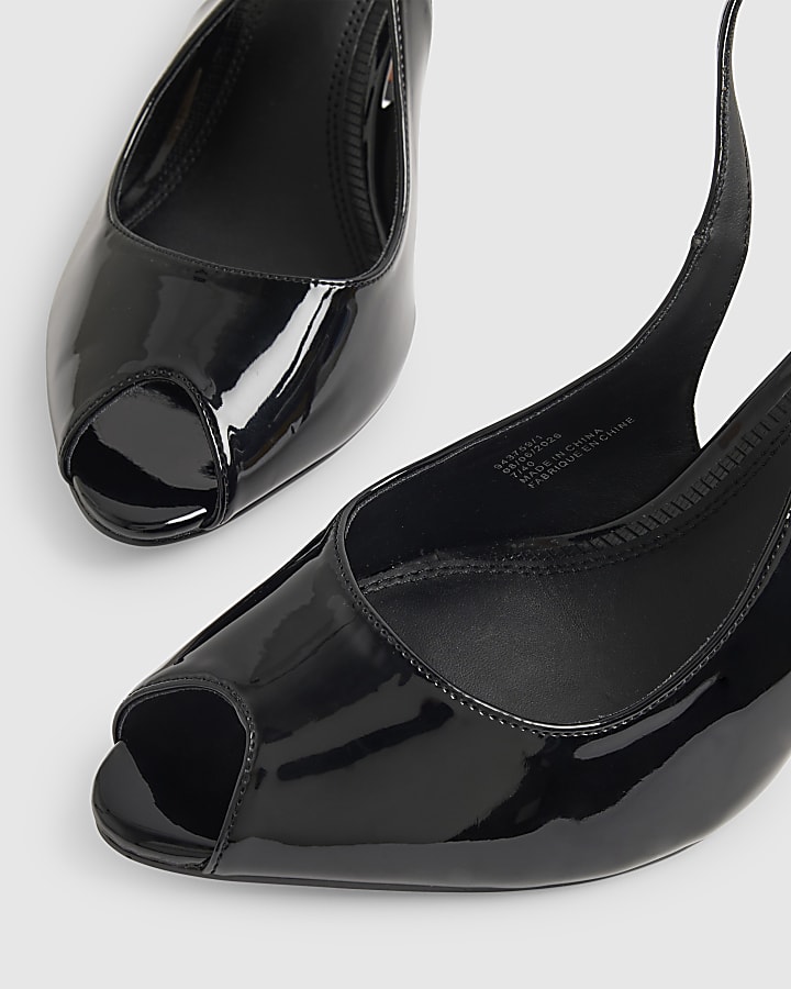 Black Peep Toe Sling Back Court Heels