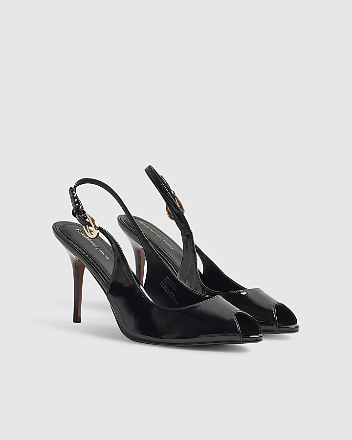 Black Peep Toe Sling Back Court Heels