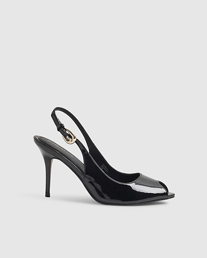 Black Peep Toe Sling Back Court Heels