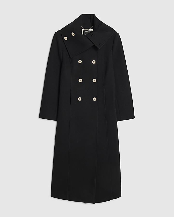 Black Military Button Robe Coat