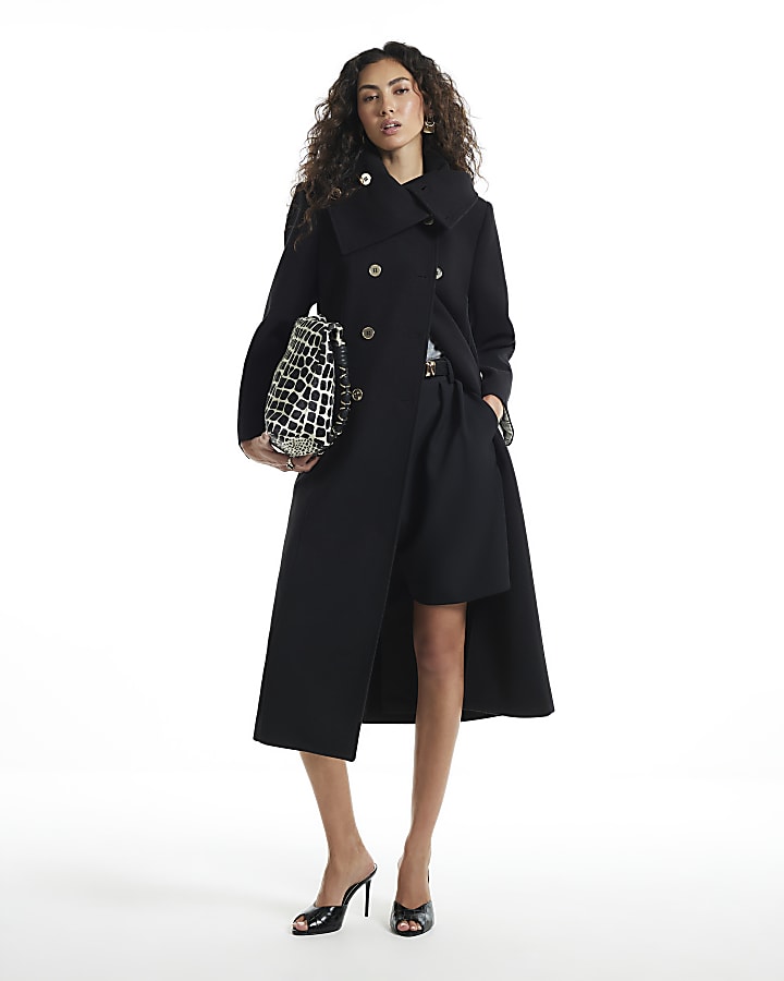 Black Military Button Robe Coat