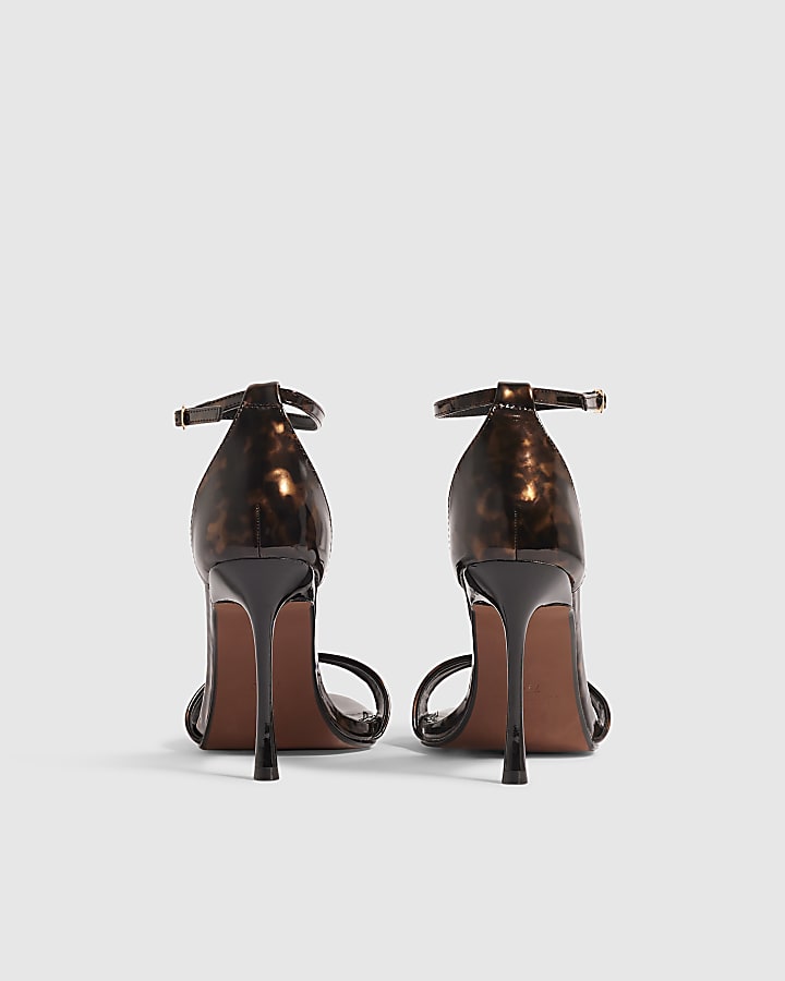 Brown Tortoise Shell Strappy Heeled Sandals