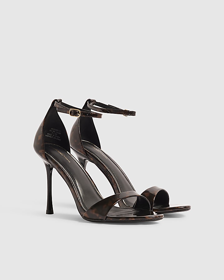 Brown Tortoise Shell Strappy Heeled Sandals