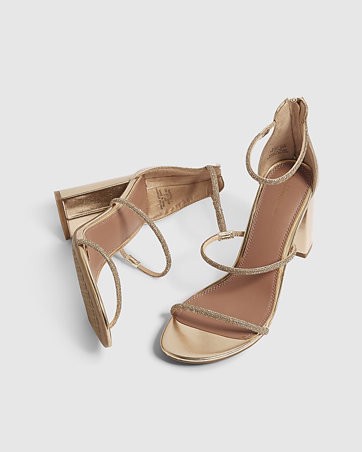 Rose Gold Diamante Block Heeled Sandals