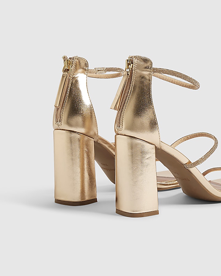 Rose Gold Diamante Block Heeled Sandals