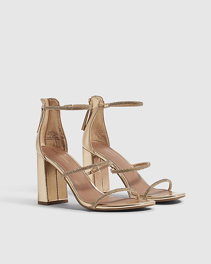 Rose Gold Diamante Block Heeled Sandals