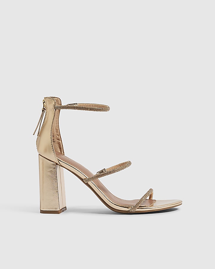 Rose Gold Diamante Block Heeled Sandals