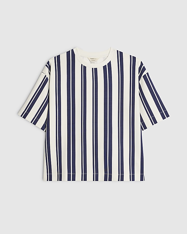 White Vertical Stripe Premium Boxy T-Shirt