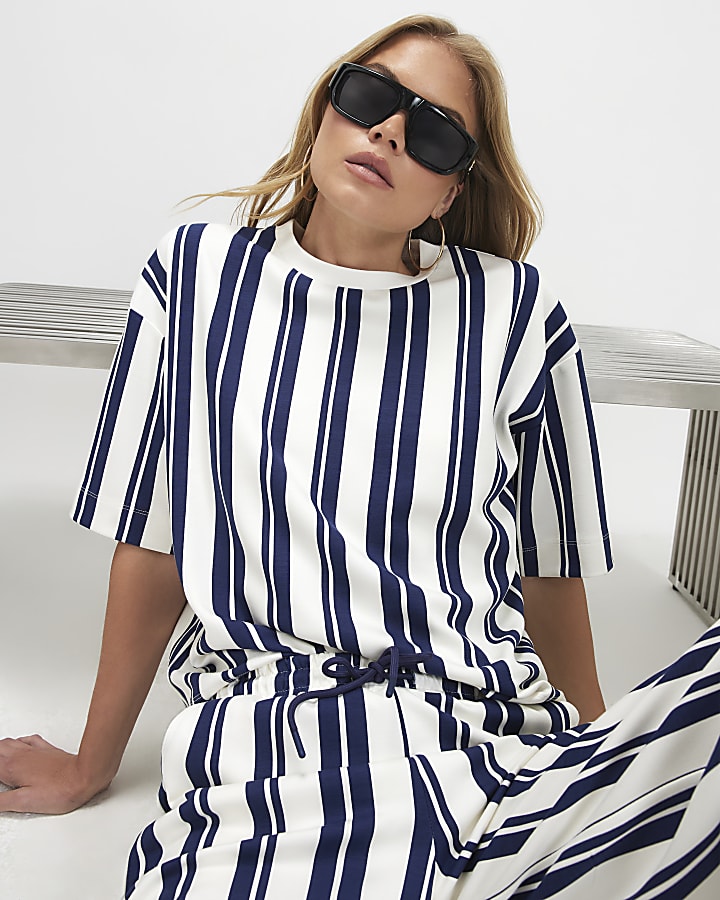 White Vertical Stripe Premium Boxy T-Shirt