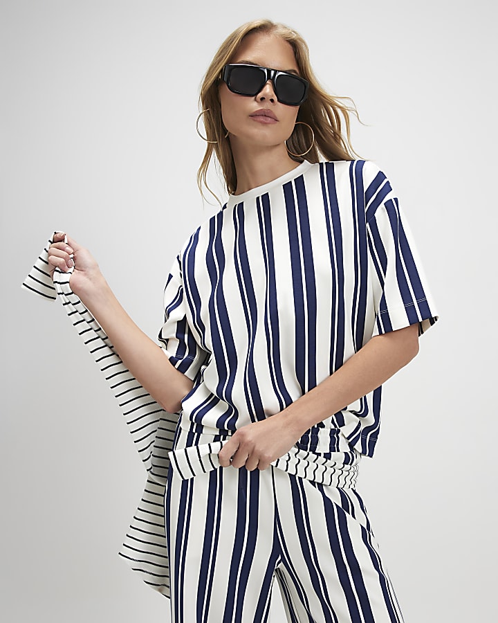 White Vertical Stripe Premium Boxy T-Shirt