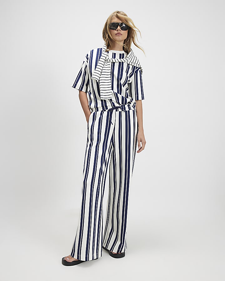 White Vertical Stripe Premium Boxy T-Shirt