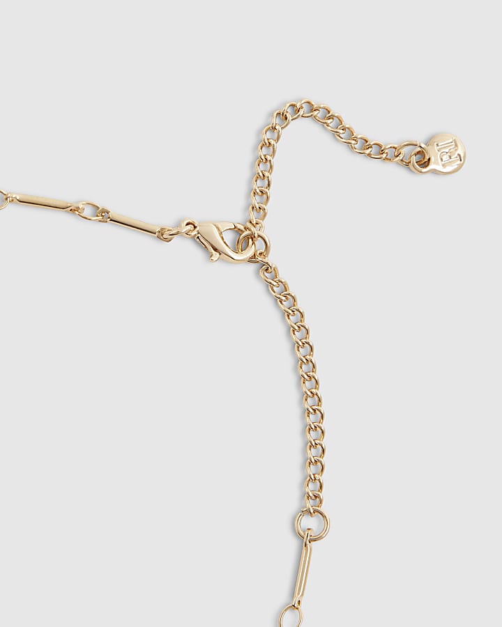 Gold Diamond Simulant T Bar Pendant Necklace