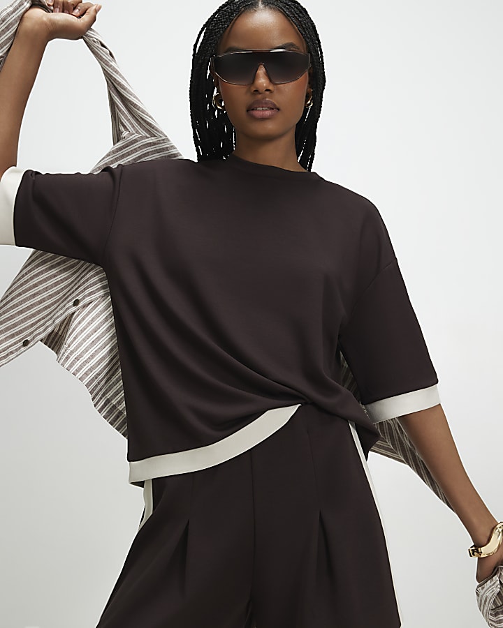 Brown Premium Colour Block T-Shirt
