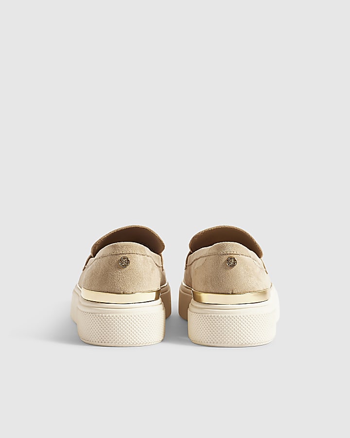 Beige Faux Suede Tassel Slip On Trainers