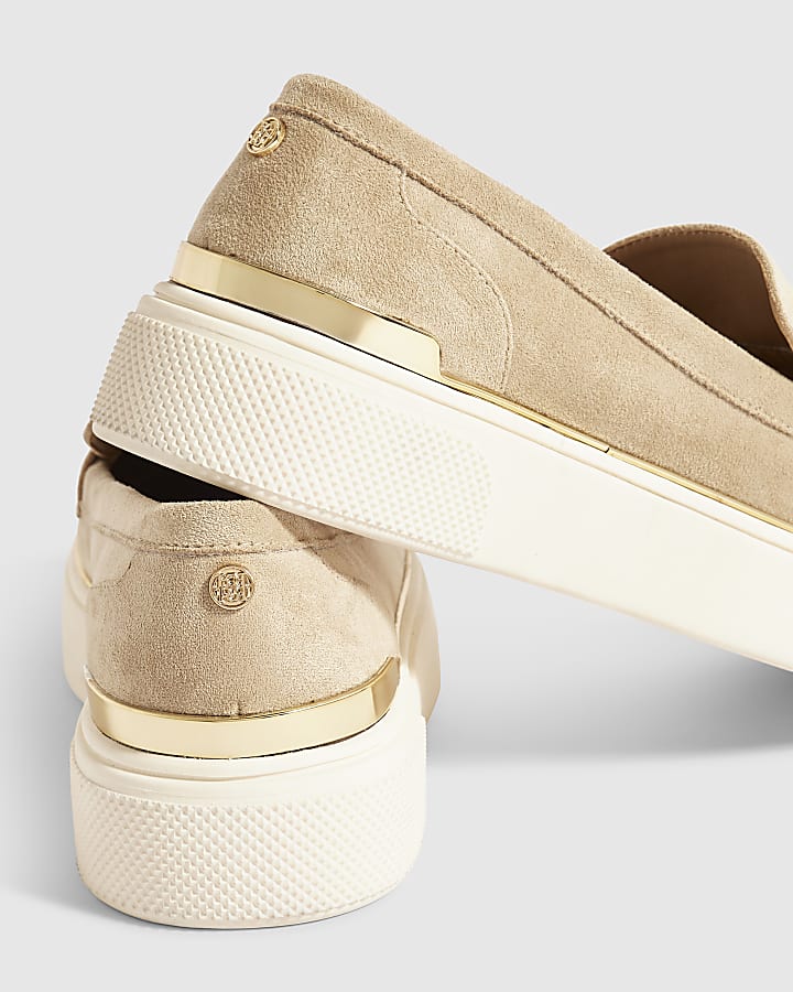 Beige Faux Suede Tassel Slip On Trainers