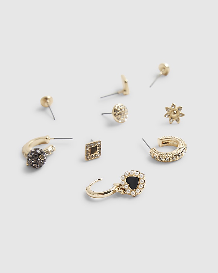 Gold Diamante Stud And Drop Hoop Earring Pack