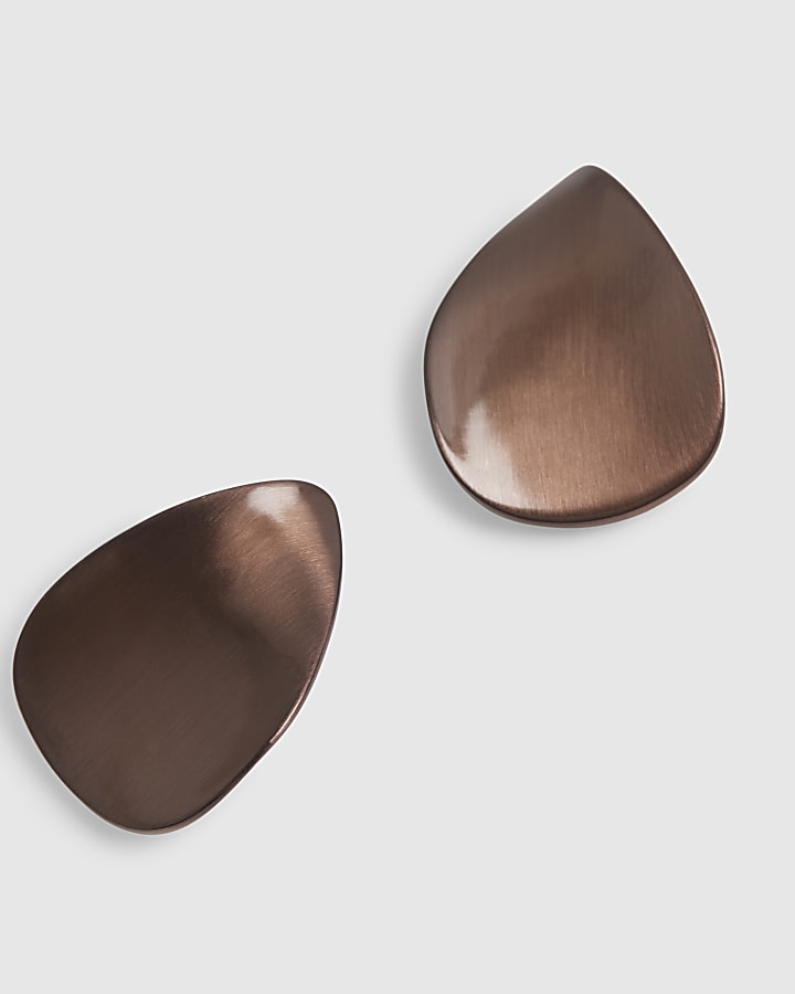Brown Brushed Metal Stud Earrings