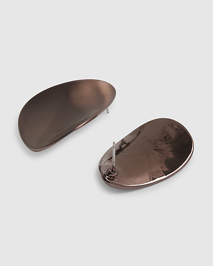 Brown Brushed Metal Stud Earrings