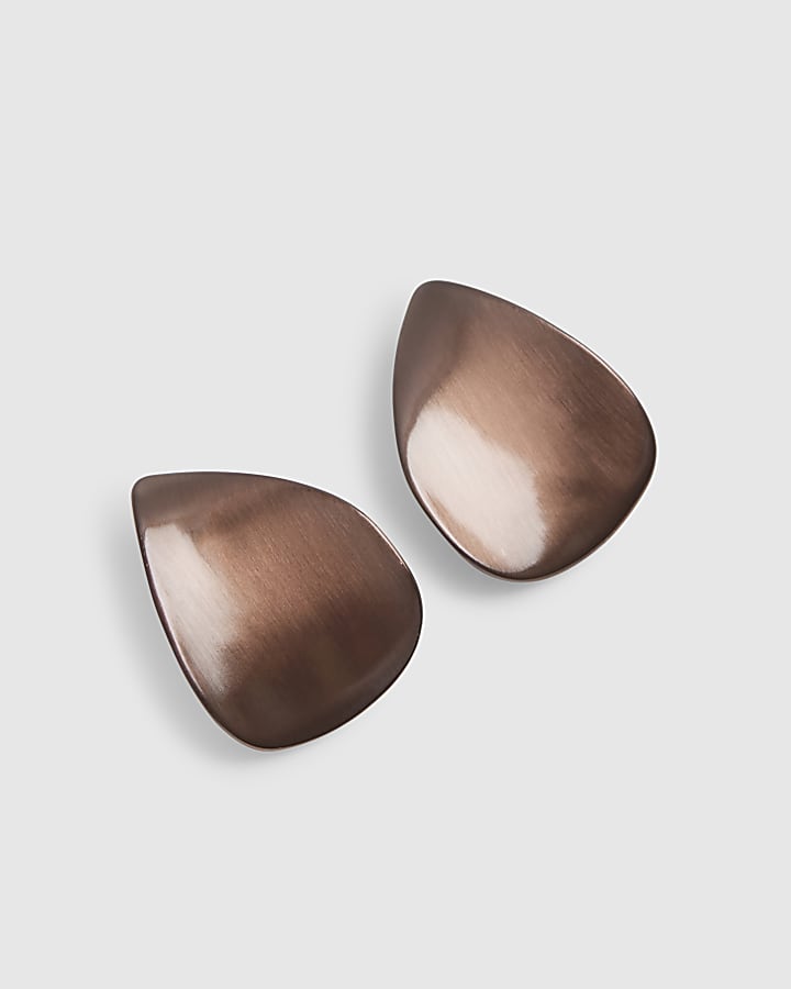 Brown Brushed Metal Stud Earrings