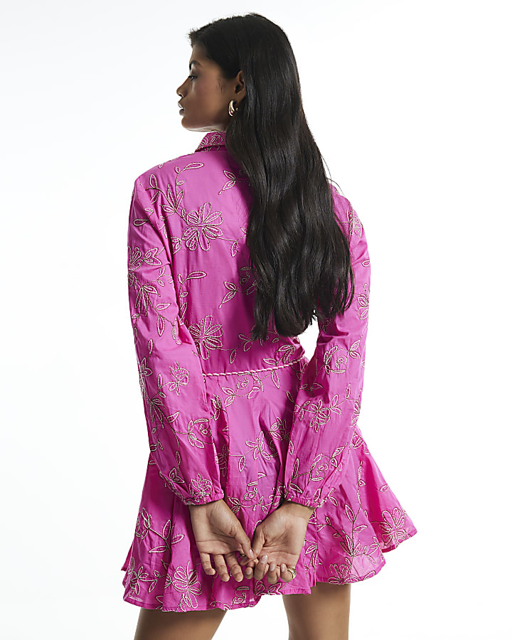 Pink Cornelli Embroidered Shirt Dress