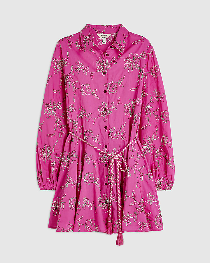 Pink Cornelli Embroidered Shirt Dress