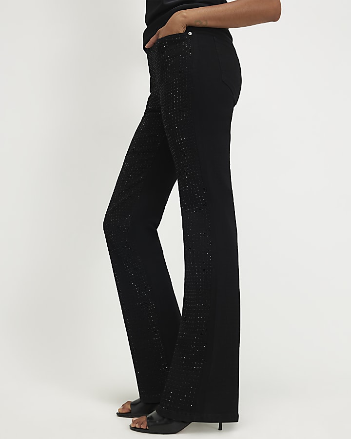 Black Diamante Stretch Straight Leg Jeans