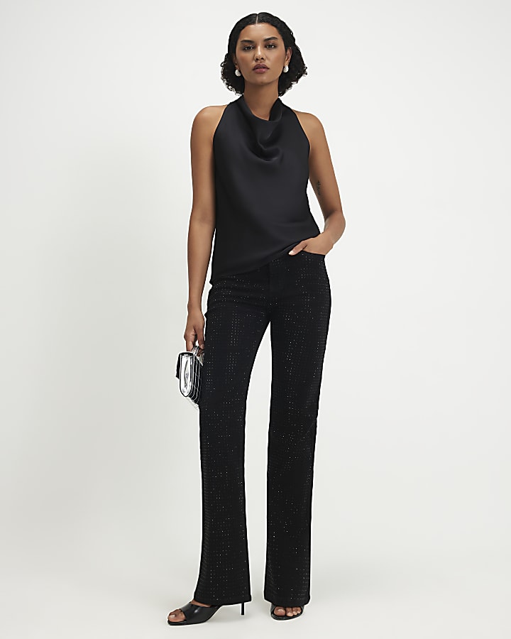 Black Diamante Stretch Straight Leg Jeans