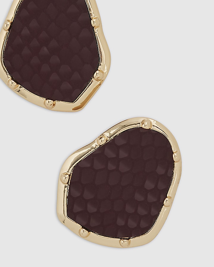 Burgundy Snake Print Earrings