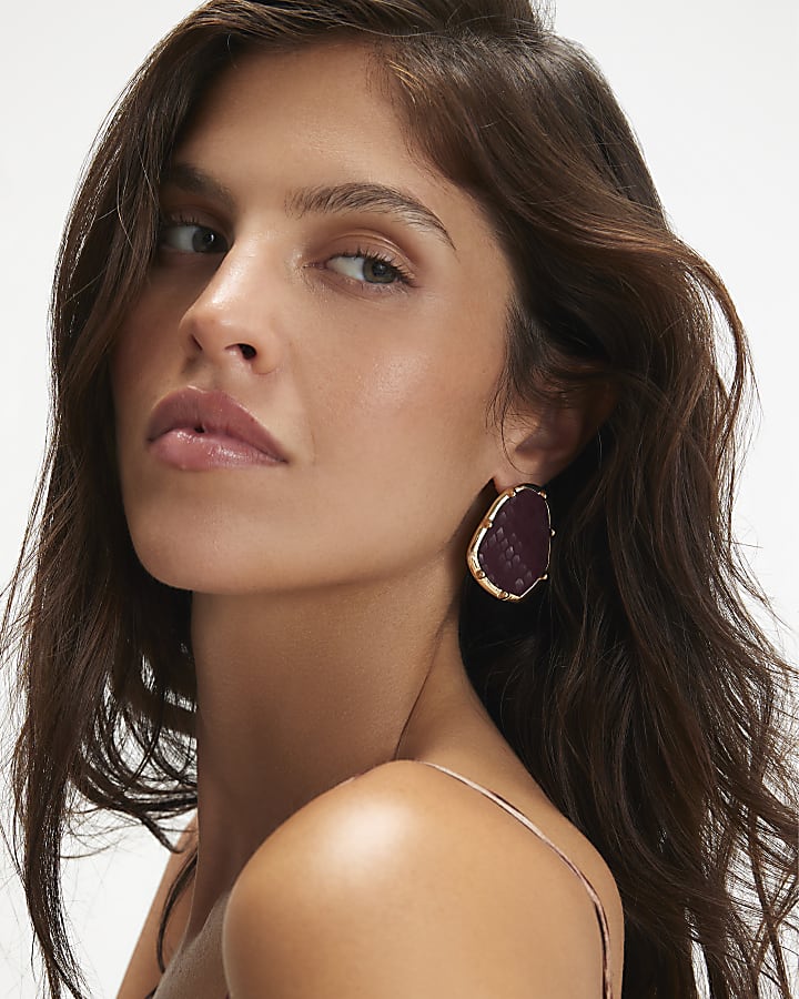 Burgundy Snake Print Earrings