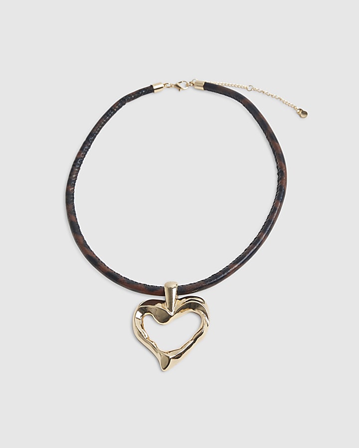 Gold Open Heart Cord Necklace
